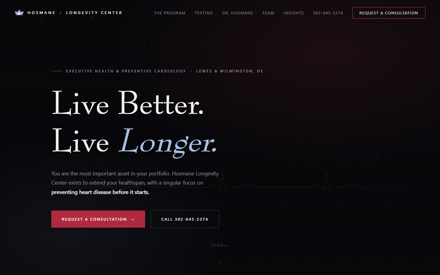 Hosmane Longevity Center website homepage