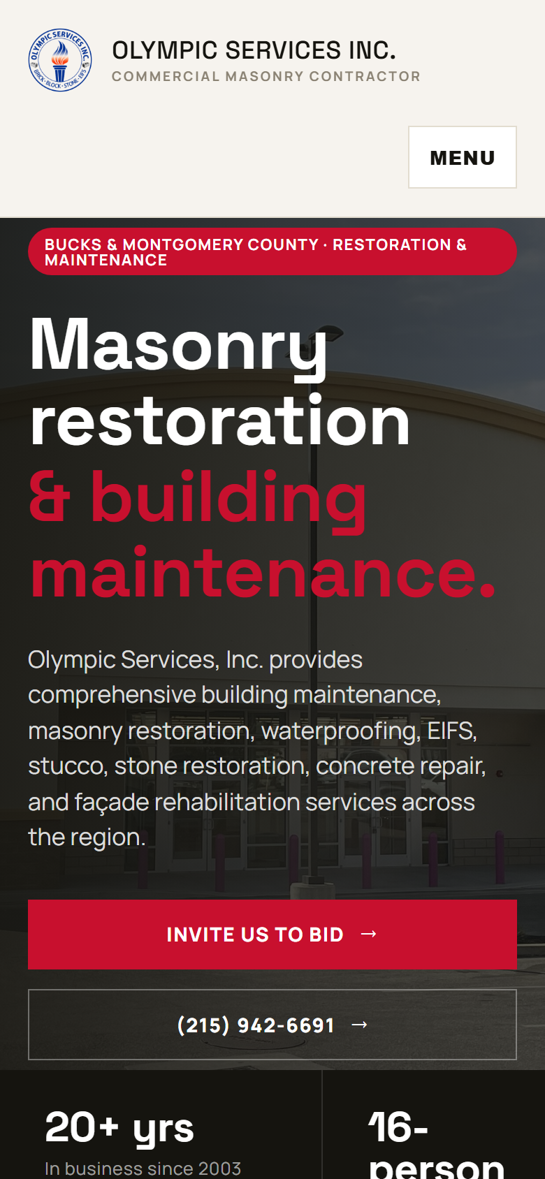 Olympic Services Inc. homepage on mobile