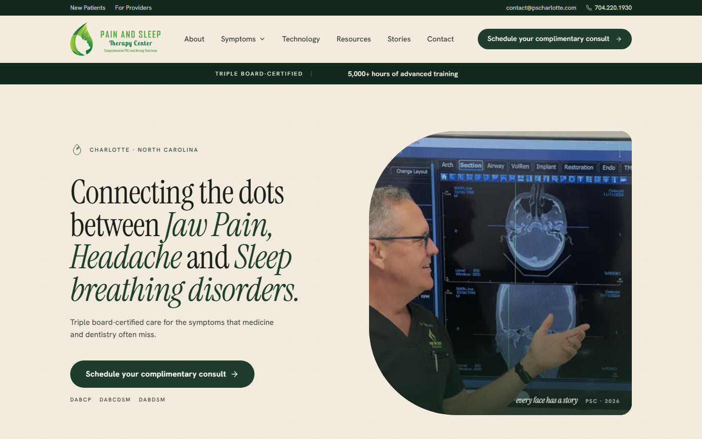 Pain and Sleep Therapy Center homepage on desktop